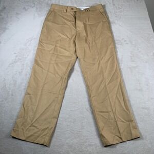 Trust Pants Mens 34x30 Khaki Tan Flat Front‎ Dress Slacks Polyester Classic Work